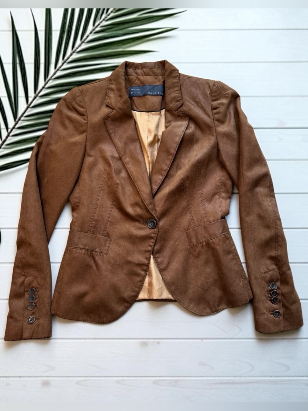 ZARA BASIC Brown Faux Suede Blazer Jacket Size Small - Picture 5 of 12